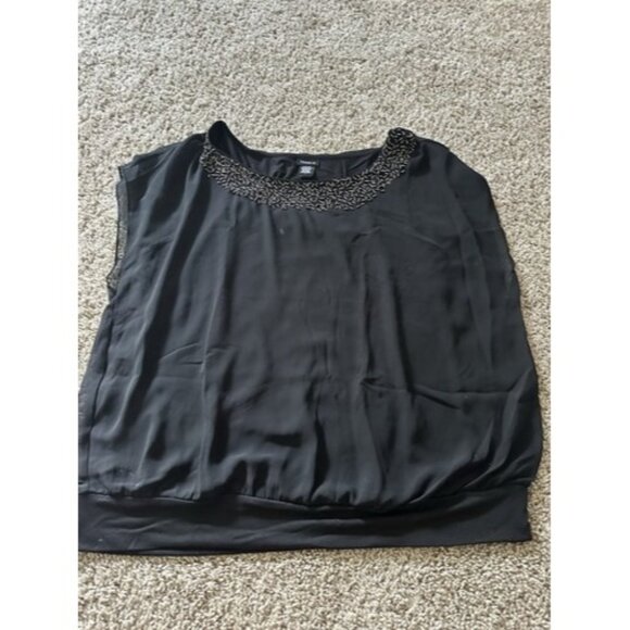 Torrid Blouse Women Plus Size 1X Black Beaded Neckline Sleeveless Overlay Top - Picture 5 of 11